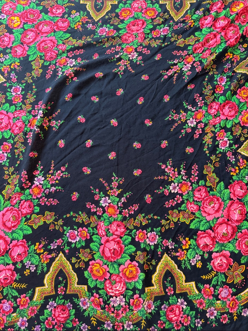 Black Floral Shawl/Scarf with Pink Rose Print - Picture 5 of 5